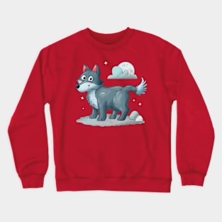 Hand Drawn Cartoon Wolf Crewneck Sweatshirt